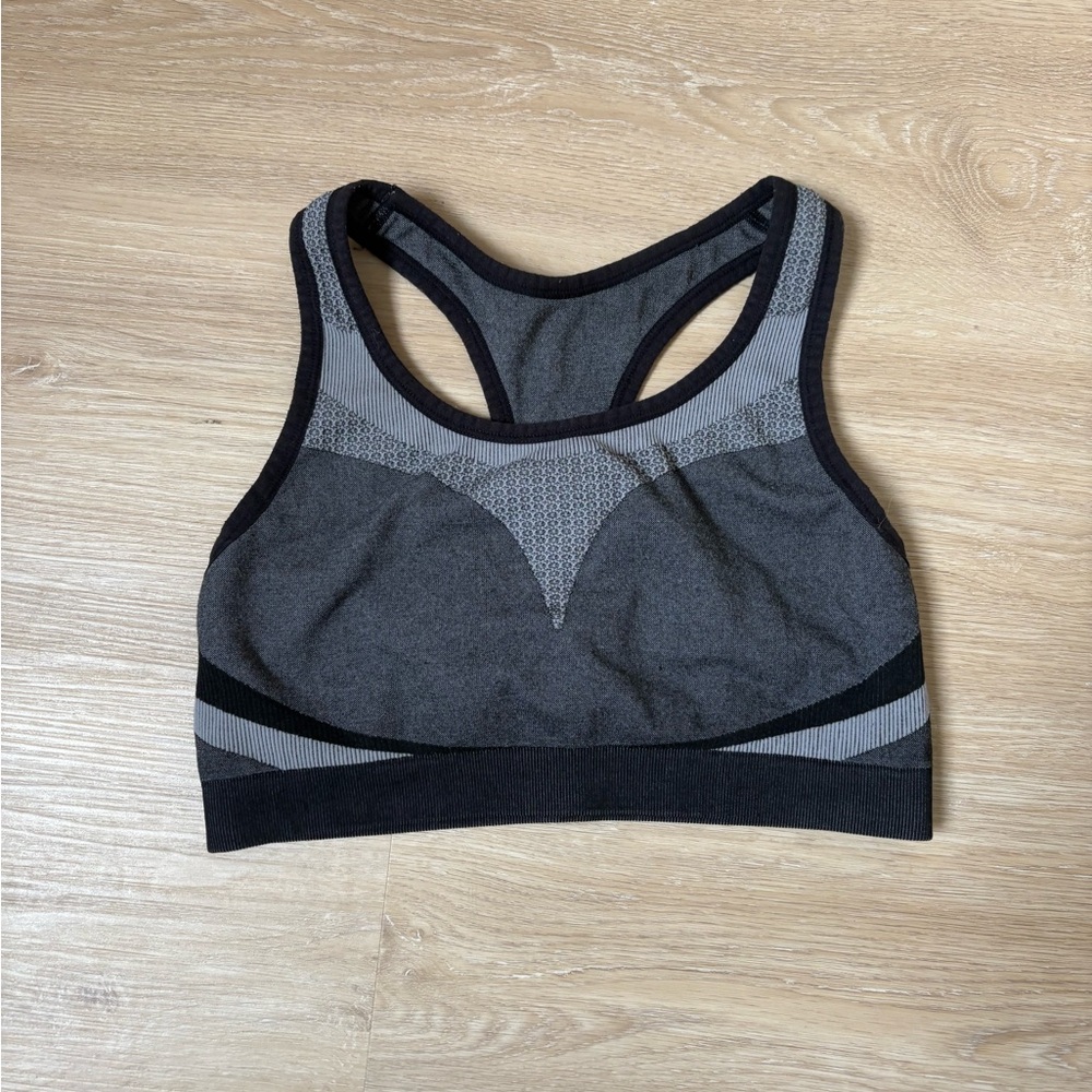 Nordstrom Gray and Black Sports Bra with Racerback Design